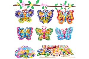DATIFF 12 Stück Schmetterling Bastelsets Kinder Schmetterling Handmalerei Kinder Kunsthandwerk Kreativsets zum Basteln Poke Art DIY Toys mit Pailletten für Junge Mädchen Geburtstagsgeschenk