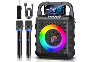 HWWR Karaoke Machine with Upgraded 6.5" Subwoofer, Portable Bluetooth 5.3 Karaoke Speaker with 2 Wireless Microphones, PA System with Echo Adjustment For Home Parties, Support TV/USB/TF Card/AUX/REC