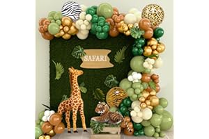 FAIRYMAIDEN Arche Ballon Anniversaire - 127pcs Decoration Anniversaire 1 An, Ballon Vert, Jungle Safari Anniversaire Jungle Fille,Kit Arche Ballon Jungle Vert pour Baby Shower,Deco Anniversaire,Decoration Bapteme