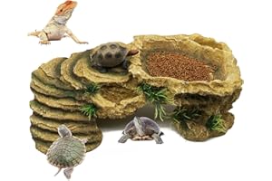 BREUAILY Schildkröten-Plattform Groß Harz Reptilien Rampe Schildkröte Reptilien Simuliert Rock Habitat mit Terrassen und Unterschlupf für Bartdrachen Eidechsen Fische Amphibien