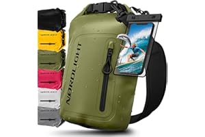 Nordlight Dry Bag wodoodporna torba z etui na telefon + zamknięcie rolowane, pasek na ramię | Drybag wodoodporny plecak worek transportowy torba żeglarska worek wodoszczelny - Oliwkowy, 10 litrów