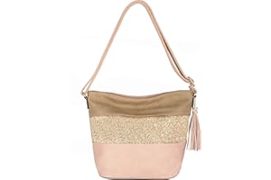 CRAZYCHIC - Sac Bandoulière Paillette Femme - Besace Fourre-Tout Cuir PU Souple - Grande Pochette Rayure Strass Brillant Multicolore - Sac Soirée Messenger Mode Chic - Rose