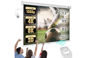Jago® Pantalla de Proyector Eléctrica - Elección de tamaño, con Mando a Distancia, 1:1, 4:3, 16:9, HDTV 8K 4K - Pantalla de Proyección, Tela Proyector, para Cine en Casa (203 x 152 cm)