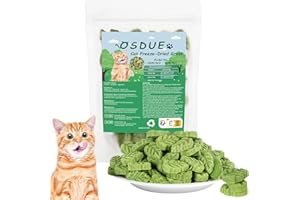 OSDUE Golosina de Hierba Gatera para Gatos, 100g Forma La Hoja Snack Liofilizado con Hierba Gatera para Limpiar los Dientes, Palillo masticable de Hierba para Gatos Favorecer Digestión y Absorción