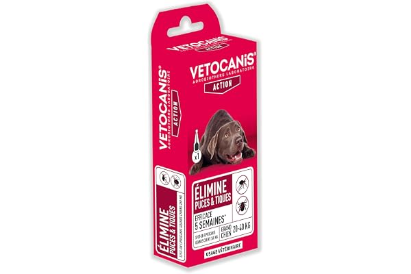 Vétocanis - Fiprocanis Pipette Anti-Puces Anti-Tiques Chien - Traitement et Protection contre Infestations - Antiparasitaire Grand Chien 20-40 kg