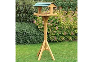 Crystals Freestanding Wooden Bird Feeding Table – Tall Outdoor Birds Feeder Station for Garden & Patio, Heavy Duty Rustic Wood Bird House for Wild Birds, Sturdy Weatherproof Feeder Stand