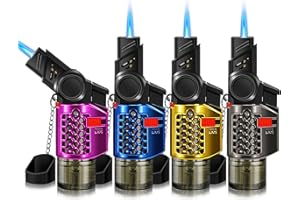 WANBRO 4 Pack of Torch Lighter, 30° & 45° Rotatable Windproof Jet Flame, with Safety Lock, Butane Gas Refillable Mini Jet Torch Lighters for Candle, Grill, Firework (NO Gas)