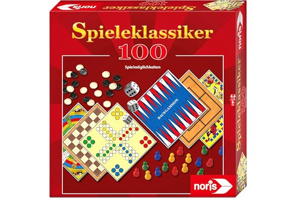 Noris 606111686 - Jeu Classique avec 100 possibilités de Jeu comme Moulin, Dame, Backgammon ou Juste Pas d'excitation, pour 1 à 6 Joueurs à partir de 6 Ans