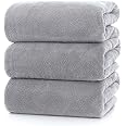 Lumimi Towels 3 Piece Very Soft Microfiber Bath Towel Set Super Absorbent Light Quick Dry and Durable, 55" L x 27" W, 3 Pack Light Grey