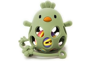 MÜVI - Mordedor bebé sensorial con sonajero y cadena, Mordedor de dentición +3 meses, Silicona alimentaria, suave y sin BPA, Fácil de agarrar y morder, Alivio para encías - Teether (Verde)