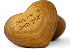 ‎SCHWABENHOLZ Schwabenholz® Wooden Worry Stone Heart - Schön, dass es Dich gibt! - Small Gift for Him and Her - Wooden Hearts with Engraving and Unique Grain