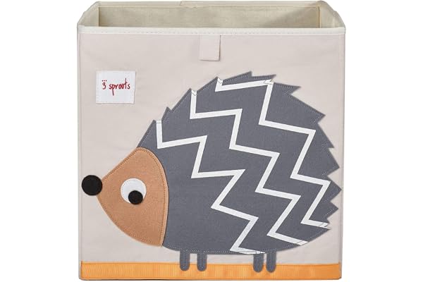 3 Sprouts, Conteneur de Rangement, Support à Jouets pour Enfants, Idéal pour Contenir Objets et Jeux, Décoré de Hérisson Gris, Compatible avec Étagères, 33x33x33 cm