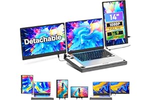 Livelect-m Laptop Screen Extender, 14" FHD 1080P Laptop Monitor Extender, Stretchable Base, Detachable Screen, Plug & Play, 360° Rotation, Multi-OS Compatible
