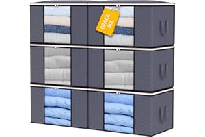 YearningHome 6 Pack 90L Storage Bags,Large Capacity Clothes Storage Boxes with Lids and Zips,Foldable Storage Boxes with Reinforced Handle Breathable Thick Fabric for Comforters, Blankets, Bedding