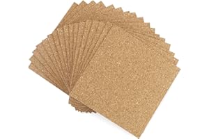 JRSHIRLEYLTD 17 placas de corcho autoadhesivas, 1 mm de grosor, 10 x 10 cm, rectangulares, para posavasos y alfombrillas, decoración de mesa