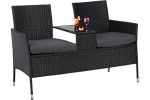 ALBATROS INTERNATIONAL Albatros Antonio Banco de jardín – Banco de jardín de 2 plazas con tablero de cristal, resistente a los rayos UV y a la intemperie, acolchado de tela, 134 x 82 x 55 cm, color negro