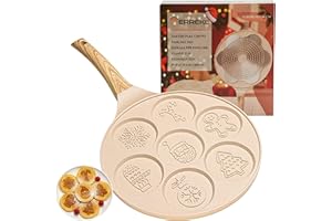 Erreke Padella per tortine natalizie, doppio strato, antiaderente, adatta per induzione, gas, vitro ed elettrico, friggideira pancake, design natalizio, regalo ideale, 7 tortine, 26 cm, beige