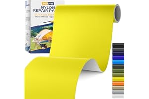 Sgooyir Imperméable Nylon Patch de Réparation Jaune, Tissu Autocollant Reparation, Patchs de Réparation en Nylon pour Tente, Doudoune, Sac de Couchagev 15x160cm