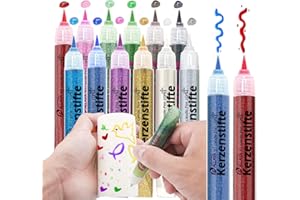 ALLAVA Lot de 12 Stylos Pailletés 10 ml pour Bougies - Stylos de Couleur pour Décorer et Créer (Poussière Dorée Scintillante)