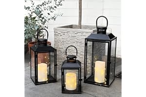MOJAWO Set di 3 lanterne da giardino, lanterne in metallo, per esterni, in metallo, colore nero, altezza 24/33/41 cm