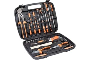 Ribelli Werkzeugkoffer gefüllt, 57-tlg Werkzeug Set, Werkzeugkasten, Werkzeugkiste inkl. Schrauber-Bits, Hammer, Zangen, Schraubendreher für Haushalt Garage & Werkstatt