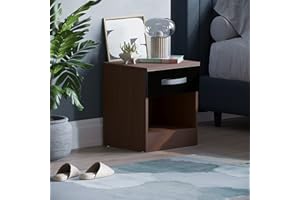 VIDA DESIGNS Marca Amazon - Movian Mesita de Noche de Alto Brillo, Color, 1 Asas y guías de Metal, Soporte único para cajón antiarqueado, Mueble de Dormitorio, Plata, Nogal y Negro, 47 x 40 x 36 cm