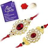 Sukkhi Rakhi Combo Set - Kundan & Gold Plated Rakhi For Brother With Roli, Chawal & Card, Raksha Bandhan Gift - View #6