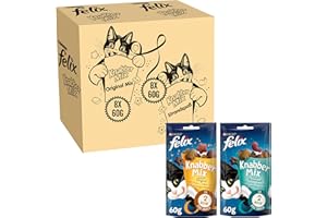 FELIX Knabber Mix Original & Strandspaß, Katzensnack mit verschiedenen Sorten Mixtray 2x(8x60g)