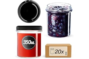 KADAX Lot de 20 bocaux de conservation avec couvercle à visser - Diamètre : 82 mm - 350 ml - bocal pour champignons, confitures, miel