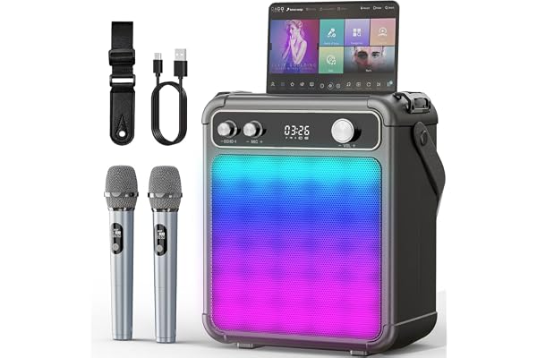 Machine de karaoké pour Adultes avec 2 Microphones,Enceinte karaoké Professionnelle Portable bluetooth avec Les lumières LED,idéale pour Les fêtes de Famille et Les Cadeaux. Support USB/TF/AUX/MIC/TWS