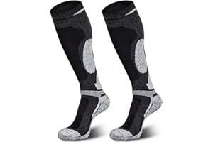 Muezna 2 Paar Merinowolle Skisocken, Herren Damen Knie-Hochleistungs-Thermosocken für Winter, Schnee, Snowboarden, Outdoor-Sport, Jagd