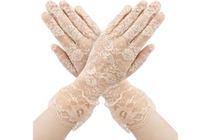 SYCLOPAK Bianco Guanti In Pizzo Da Donna,Guanti Pizzo,Guanti Corti In Pizzo,Guanti Bianchi Da Cerimonia,Guanti Donna Eleganti,Rete Floreale Guanti Sposa Opera Feste Di Nozze Protezione Uv Estivi Halloween