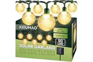 KRUMAD Girlanda Solarna LED, Oświetlenie Ogrodu i Tarasu, Wodoodporna IP65, Lampki Balkonowe, Dekoracyjne, Solarne Oświetlenie Zewnętrzne, 4 Tryby Świecenia, Ciepłe Światło (50 Lampek LED 7m)