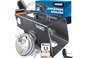 MASKO® Anhängerschloss mit Scharniersystem für Angekoppelte & Abgekoppelte Anhänger | Anhänger Schloss Diebstahlschutz Wohnwagen Kastenschloss inkl.Rundbügelschloss, Schlüssel & Schutzkappe, Anthrazit
