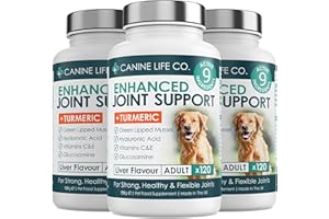 Canine Life Co. Enhanced Adult Dog Joint Supplements With Turmeric, Glucosamine & Green Lipped Mussel | 360 Chewable Tablets | Made In The UK (3 Pots (360 Tablets))