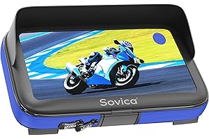 Sovica Support Telephone Moto Velo Impermeable Coque avec Visiere valable pour Les smartphones jusqu'a 7,6" Compatible avec Tous Types de guidons securite maximale Anti-Vibration (Bleu)