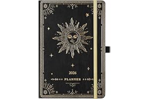 Artfan Diary 2026 - Diary 2026 a5 Week to View, January 2026 - December 2026 12 Months, Premium Leather Cover, Gold Stamp, Accordion Pocket, 25 Note Pages, Black