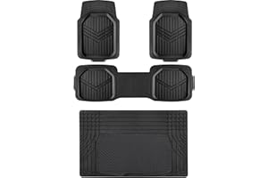 Amazon Basics 4-Piece All-Weather Protection Heavy Duty Rubber Floor Mats Set with Cargo Liner for Cars, SUVs, and Trucks，Black,Universal Trim to Fit