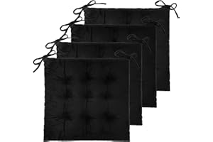 FlyGulls 4 Pack Chair Cushions for Dining Office Kitchen Chairs 19" x 19" Chair Pads and Cushion Comfort Seat Cushion with Ties (48x48cm Black Velvet)