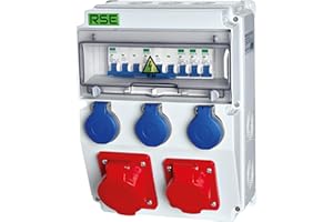 RSE Distributore di corrente da parete completamente cablato, 32 A, 16 A, 230 V, con contatore CEE IP65, 12. 1 x 32a 1 x 16a 3 x 230 con LS