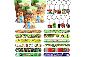 GXHONG 32Pcs Regalo Compleanno Videogiochi, Regali Festa Bambini Invitati, Sacchetto di Compleanno, Portachiavi, Braccialetti, Kit Giochi Feste a Tema, Forniture per Ragazzi Festa di Compleanno