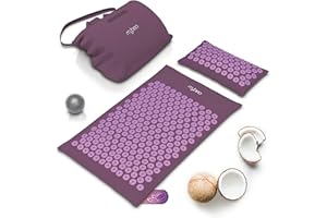‎MYBEO MyBeo Acupressure Mat with Natural Fibres, Acupressure Set with Pillow + Massage Ball, Relaxation and Massage, Acupuncture Mat, Ideal for Tension from Back Neck Feet, Purple