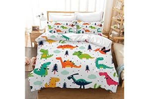 Leleyouzer Dino, set di biancheria da letto con dinosauro 3D, per ragazzi e bambini, in morbida microfibra con chiusura lampo e 2 federe 50 x 75 cm (Dino 3, 135 x 200 cm)