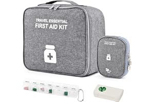 WuGU 2 Pièces Trousse de Secours Vide avec 2 Pcs Pilulier, Étanche Sac de Médecine Portable, Trousse de Médecine Sac d'urgence de Grande Capacité, pour Activités de Plein Air, Maison, Voyages