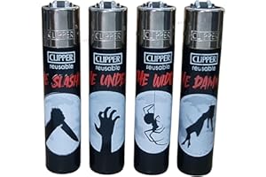 Zactly - 4 x Clipper Lighter Set Gas Refillable Windproof Lighters Standarad Size Replaceable Flint Rare Limited Edition (Halloween 3)