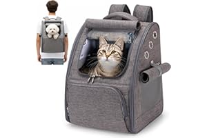ALLSOPETS Zaino per Cani, Trasportino Gatto Zaino Pieghevole e Traspirante per Cani e Gatti con Tendine Parasole Ideale per Viaggi Escursioni e Campeggio (Grigio Grafite)
