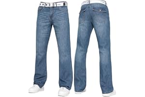 BRAND KRUZE Mens Bootcut Jeans Casual Flared Wide Leg Free Belt Stylish Fashion Denim Trouser Pants