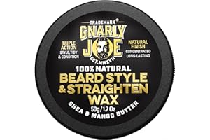 TRADEMARK GNARLY JOE EST.MMXVII Gnarly Joe Beard Styling & Straightening Wax - 50g Beard Wax for Men Strong Hold - Natural Beard Styling Balm & Conditioner - Triple Action Beard Grooming Wax for Style, Tame & Moisture - Made in UK