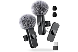 Ponovo Mikrofon Handy, USB C Lavalier Mikrofon Wireless für 12 Stunden, Mini Ansteckmikrofon Kabellos für Videoaufnahme YouTube Vlog Tiktok Podcast