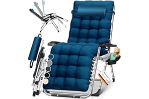 KESSER® Bain de soleil Chaise longue de jardin Coussin pour le cou + porte-boisson inc coussin XXL capacité 200kg pliable & résistant aux intempéries Chaise longue pliante Dossier réglable bleu marine